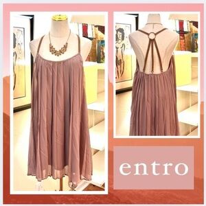 Entro,Leather Strapped,Pleated Sundress in Dusty Rose,Excellent Condition,Size S
